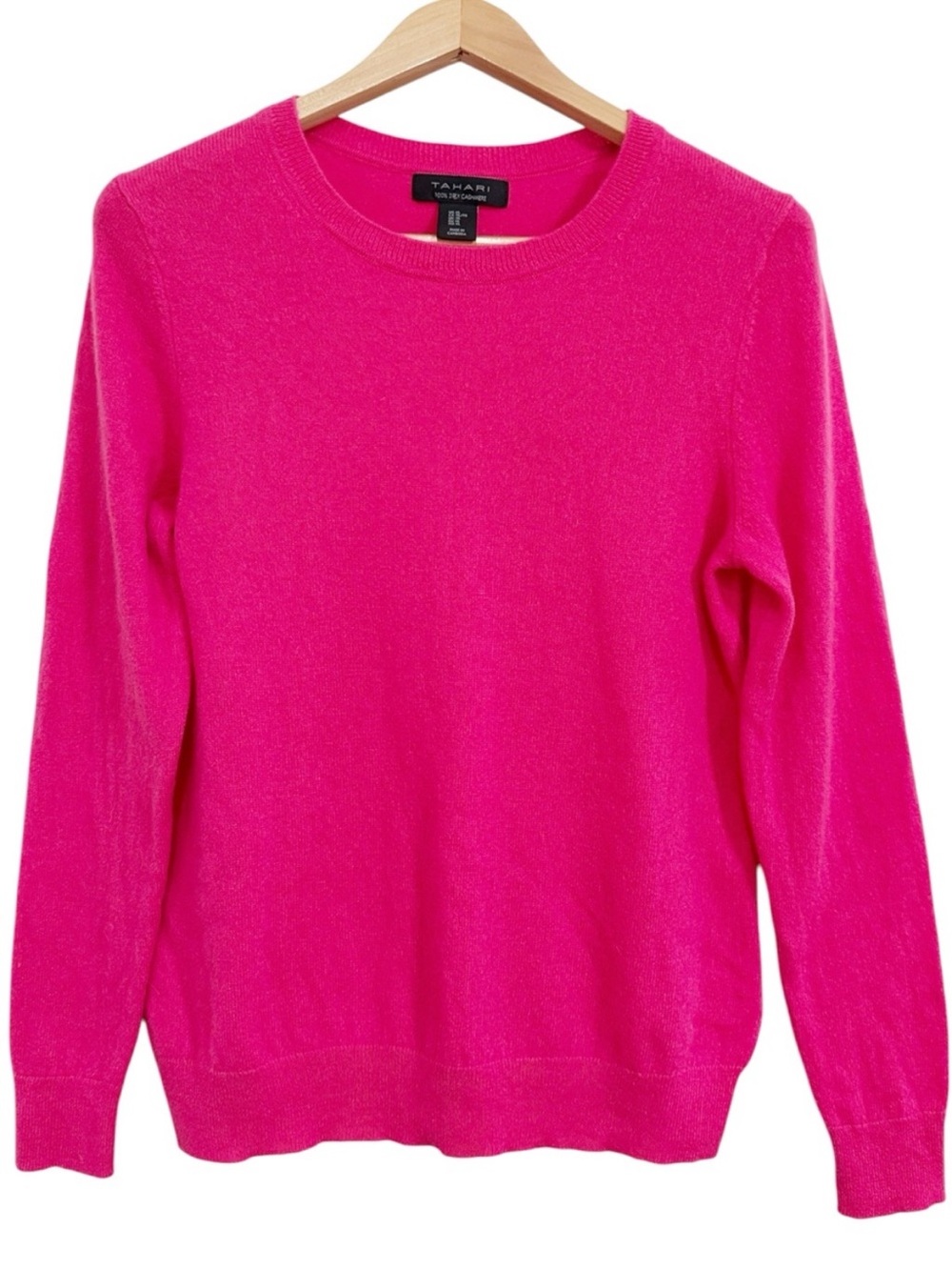 Tahari Crewneck Knit 100% 2 PLY Cashmere Sweater in Bright Pink size XL